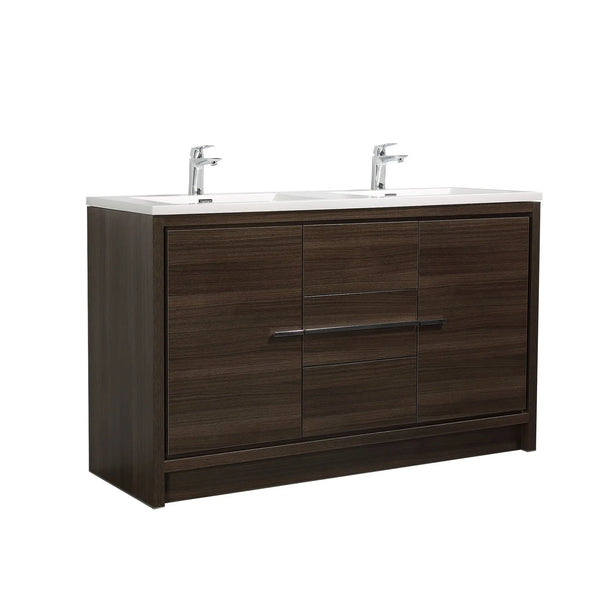 Allier 60'' G.oak Freestanding Vanity with Double White Glossy Sink TONA Bathroom Furniture