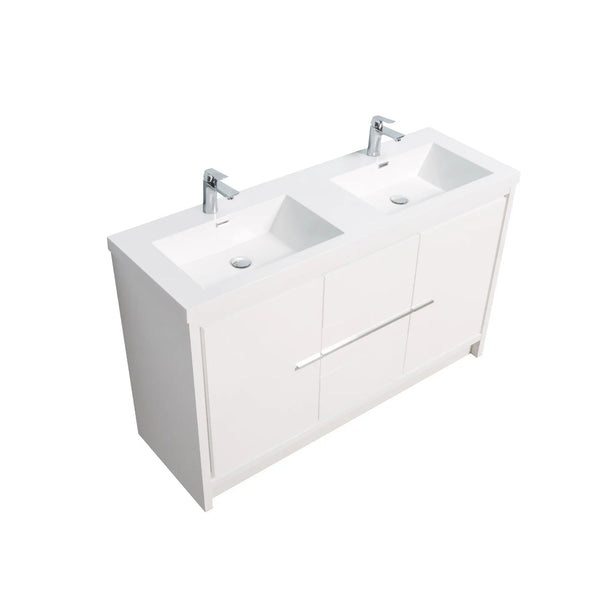 Allier 60'' White Freestanding Vanity with Double White Glossy Sink TONA Bathroom Furniture