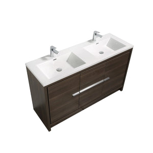 Allier 60'' G.oak Freestanding Vanity with Double White Glossy Sink TONA Bathroom Furniture