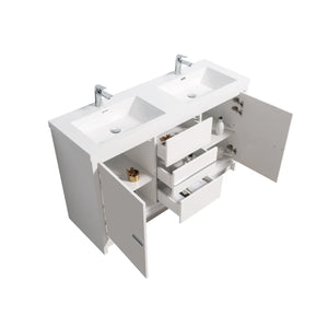 Allier 60'' White Freestanding Vanity with Double White Glossy Sink TONA Bathroom Furniture