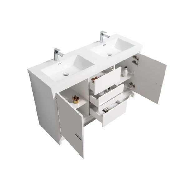 Allier 60'' White Freestanding Vanity with Double White Glossy Sink TONA Bathroom Furniture