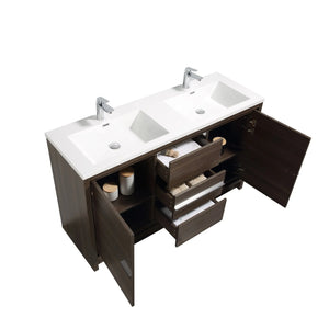 Allier 60'' G.oak Freestanding Vanity with Double White Glossy Sink TONA Bathroom Furniture