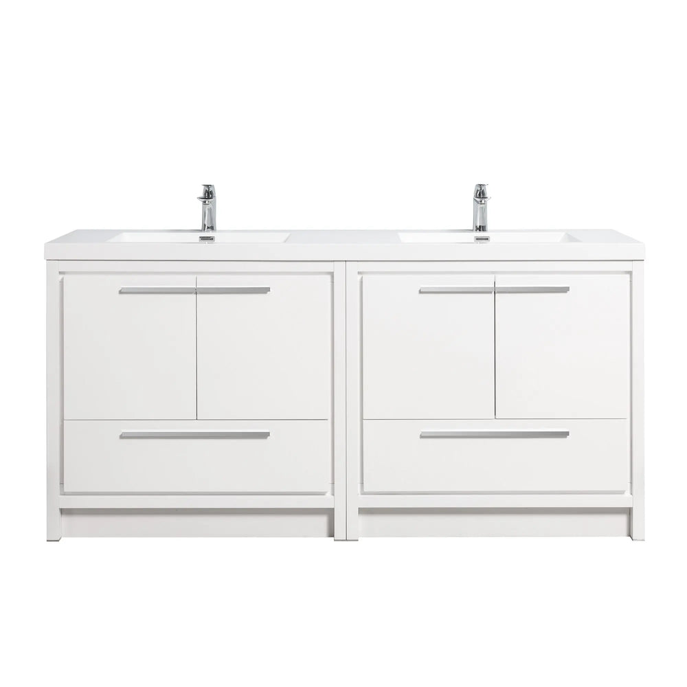 Allier 72'' White Freestanding Vanity with Double White Glossy Sink TONA Bathroom Furniture