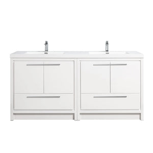 Allier 72'' White Freestanding Vanity with Double White Glossy Sink TONA Bathroom Furniture