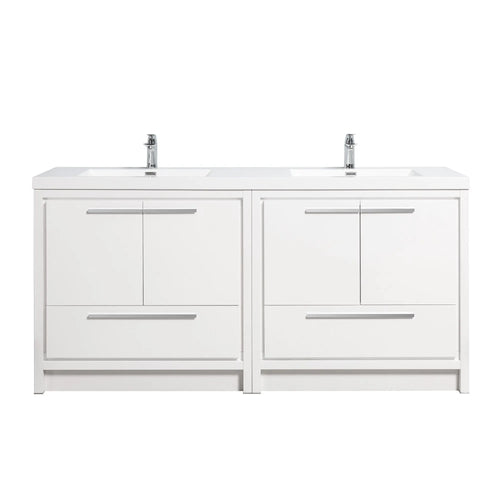 Allier 72'' White Freestanding Vanity with Double White Glossy Sink TONA Bathroom Furniture