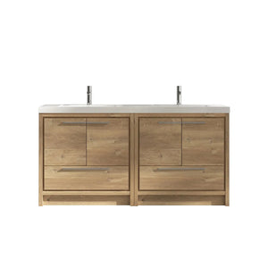 Allier 72'' Nature oak Freestanding Vanity with Gloss White Resin Stone Double Sink TONA Bathroom Furniture