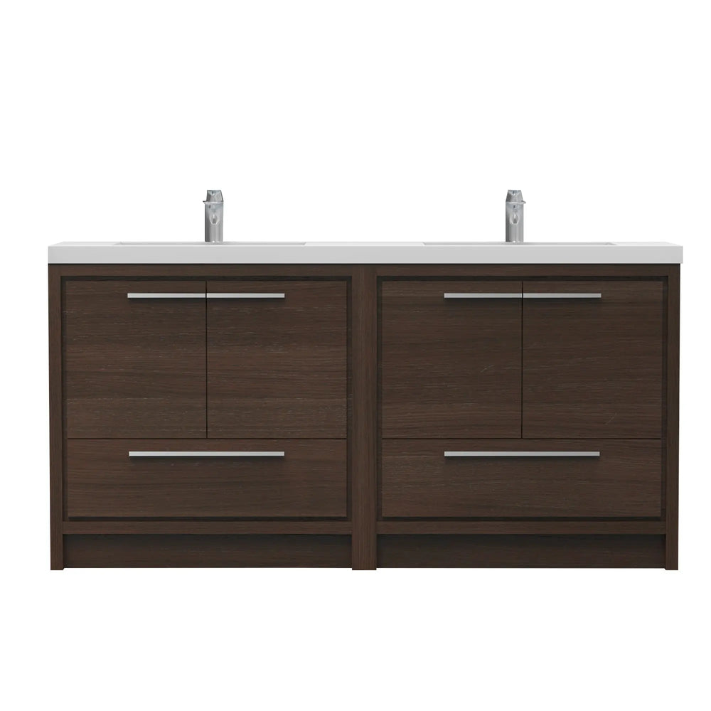 Allier 72'' G.oak Freestanding Vanity with Double White Glossy Sink TONA Bathroom Furniture