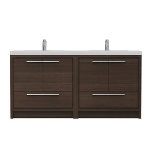 Allier 72'' G.oak Freestanding Vanity with Double White Glossy Sink TONA Bathroom Furniture