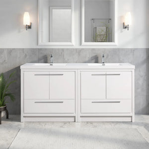 Allier 72'' White Freestanding Vanity with Double White Glossy Sink TONA Bathroom Furniture
