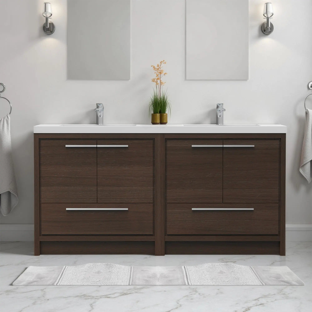 Allier 72'' G.oak Freestanding Vanity with Double White Glossy Sink TONA Bathroom Furniture