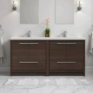 Allier 72'' G.oak Freestanding Vanity with Double White Glossy Sink TONA Bathroom Furniture