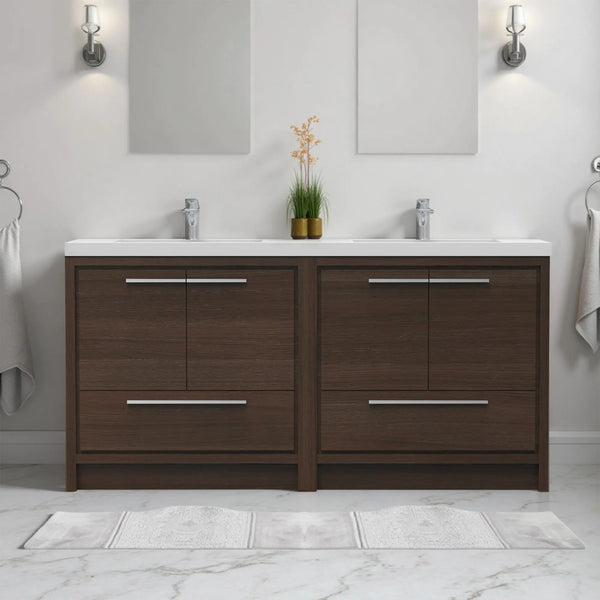 Allier 72'' G.oak Freestanding Vanity with Double White Glossy Sink TONA Bathroom Furniture