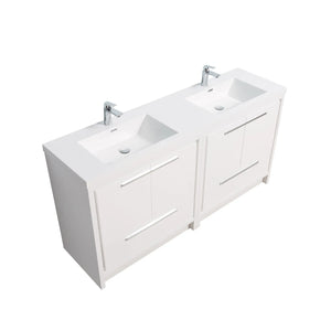 Allier 72'' White Freestanding Vanity with Double White Glossy Sink TONA Bathroom Furniture