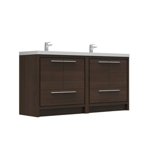 Allier 72'' G.oak Freestanding Vanity with Double White Glossy Sink TONA Bathroom Furniture