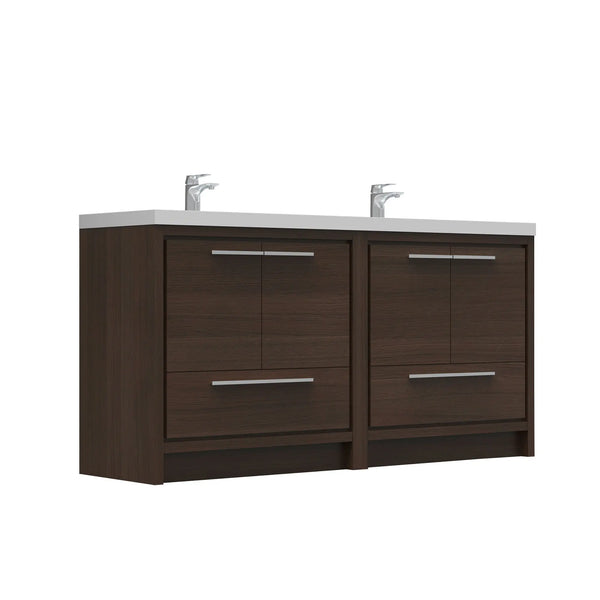 Allier 72'' G.oak Freestanding Vanity with Double White Glossy Sink TONA Bathroom Furniture
