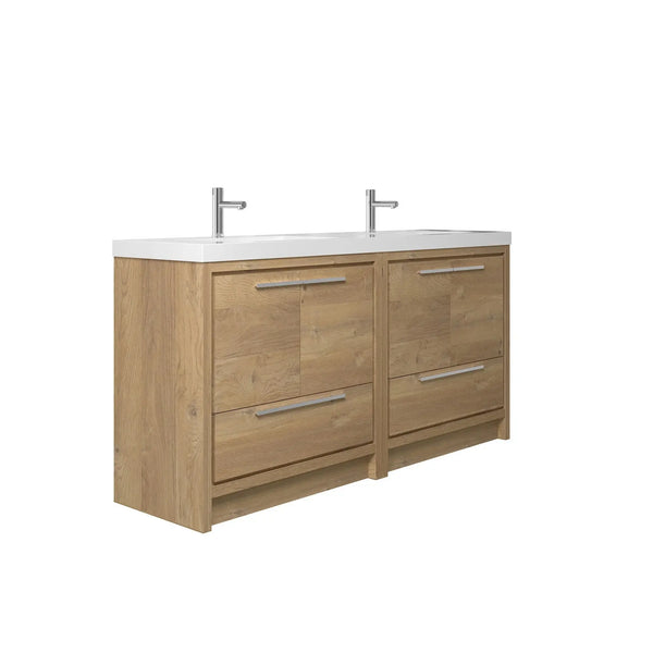 Allier 72'' Nature oak Freestanding Vanity with Gloss White Resin Stone Double Sink TONA Bathroom Furniture