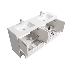 Allier 72'' White Freestanding Vanity with Double White Glossy Sink TONA Bathroom Furniture