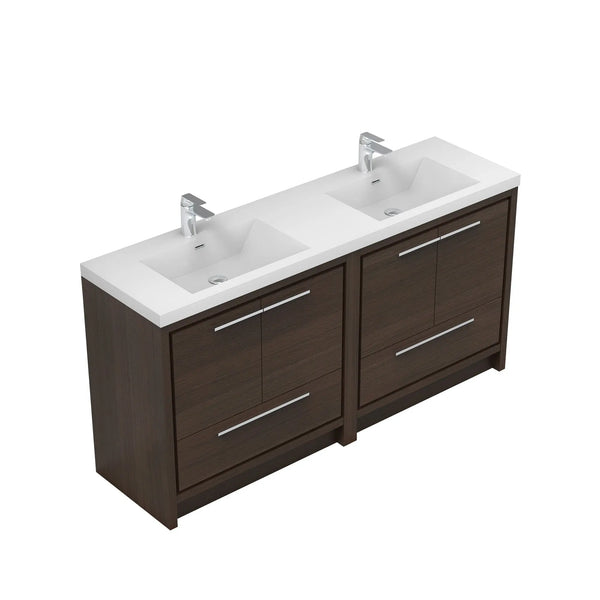 Allier 72'' G.oak Freestanding Vanity with Double White Glossy Sink TONA Bathroom Furniture