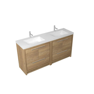 Allier 72'' Nature oak Freestanding Vanity with Gloss White Resin Stone Double Sink TONA Bathroom Furniture