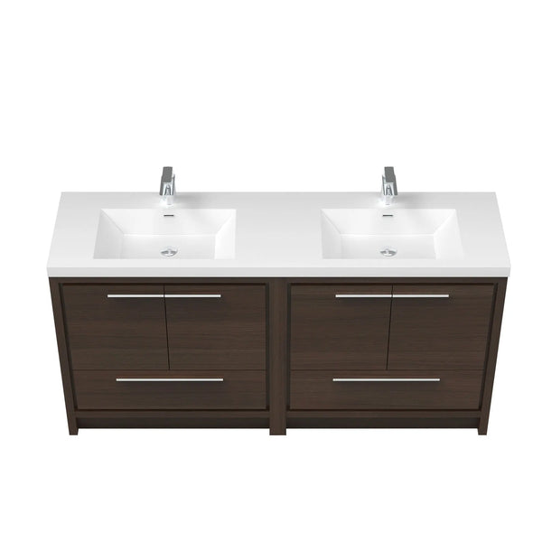 Allier 72'' G.oak Freestanding Vanity with Double White Glossy Sink TONA Bathroom Furniture