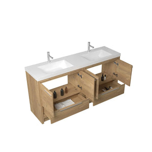 Allier 72'' Nature oak Freestanding Vanity with Gloss White Resin Stone Double Sink TONA Bathroom Furniture