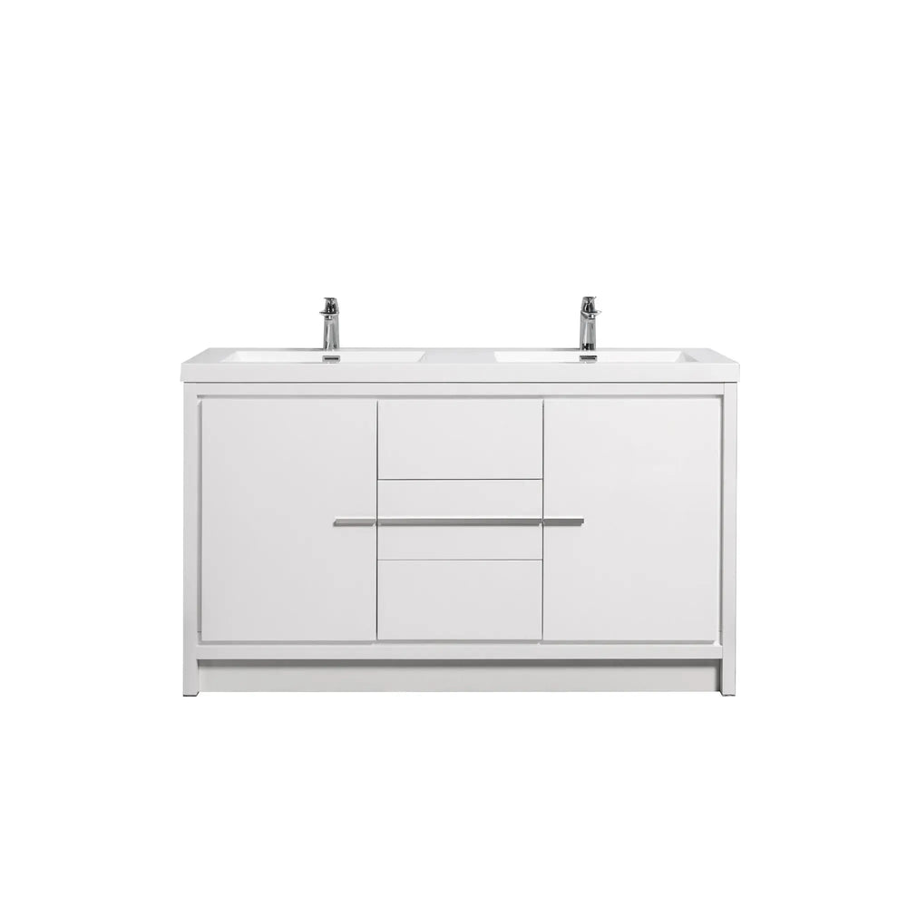 Allier 60'' White Freestanding Vanity with Double White Glossy Sink TONA Bathroom Furniture