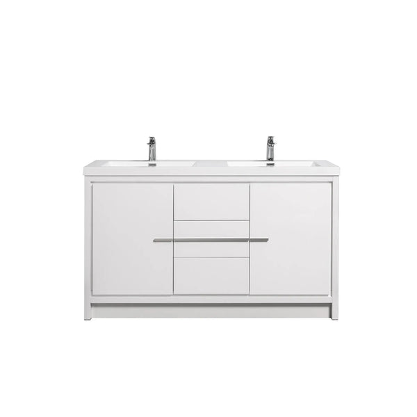 Allier 60'' White Freestanding Vanity with Double White Glossy Sink TONA Bathroom Furniture