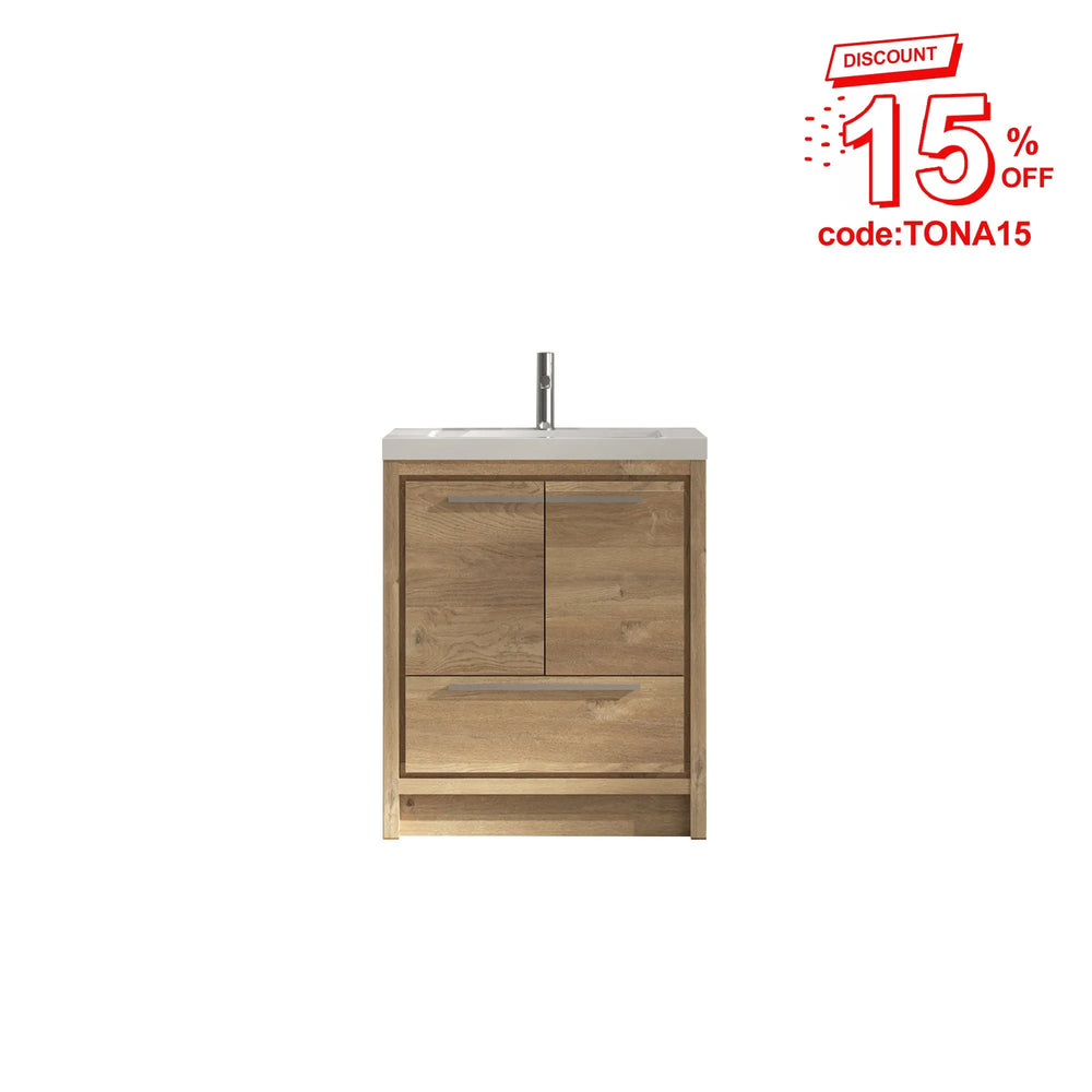 Allier 30'' Nature oak Freestanding Vanity with Gloss White Resin Stone Single Sink TONA Bathroom Furniture