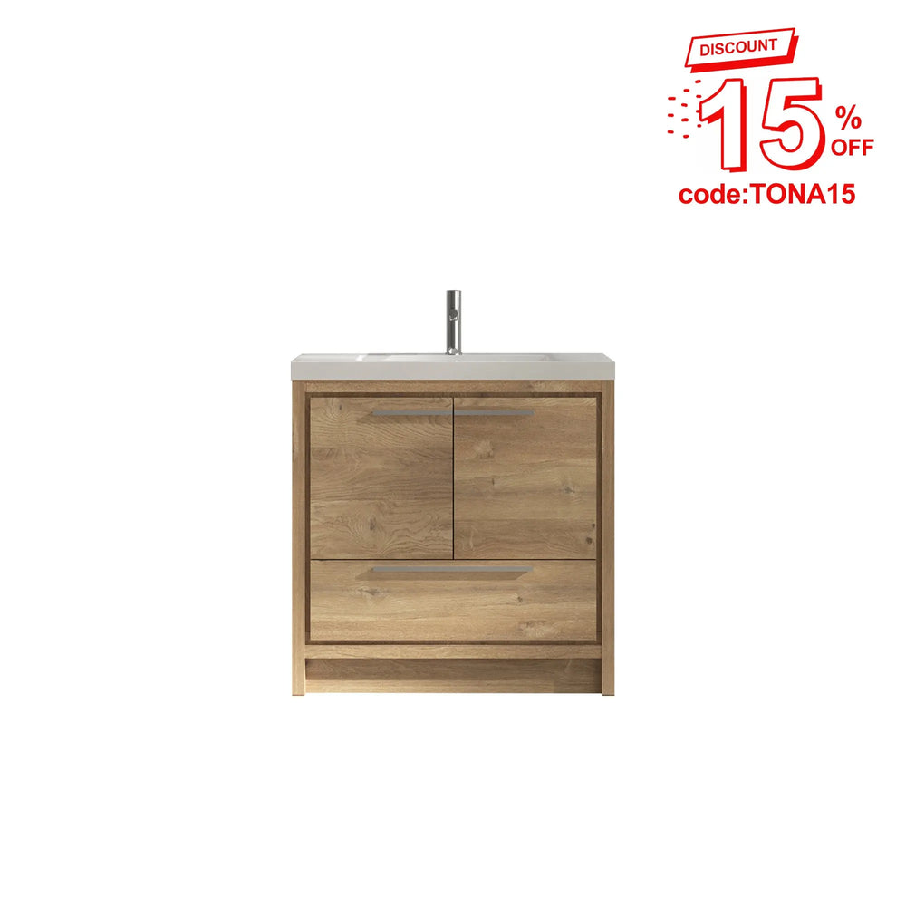Allier 36'' Nature oak Freestanding Vanity with Gloss White Resin Stone Single Sink TONA Bathroom Furniture