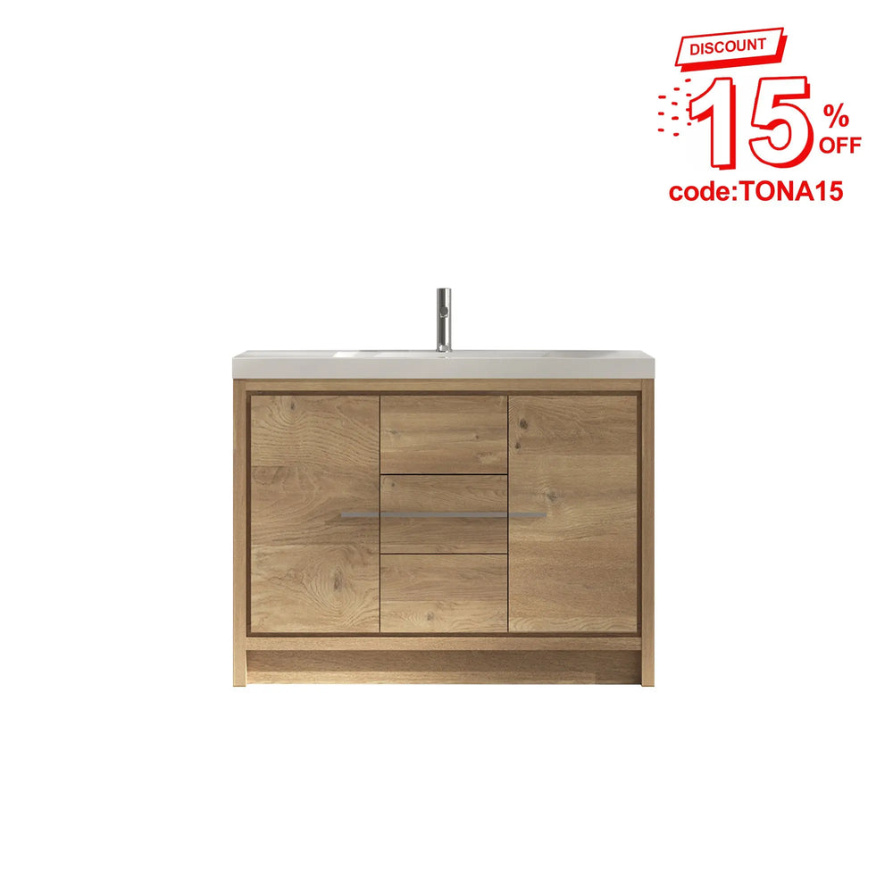 Allier 48'' Nature oak Freestanding Vanity with Gloss White Resin Stone Single Sink TONA Bathroom Furniture