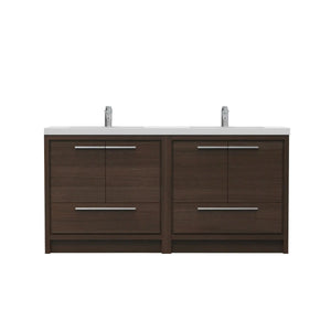 Allier 72'' G.oak Freestanding Vanity with Double White Glossy Sink TONA Bathroom Furniture