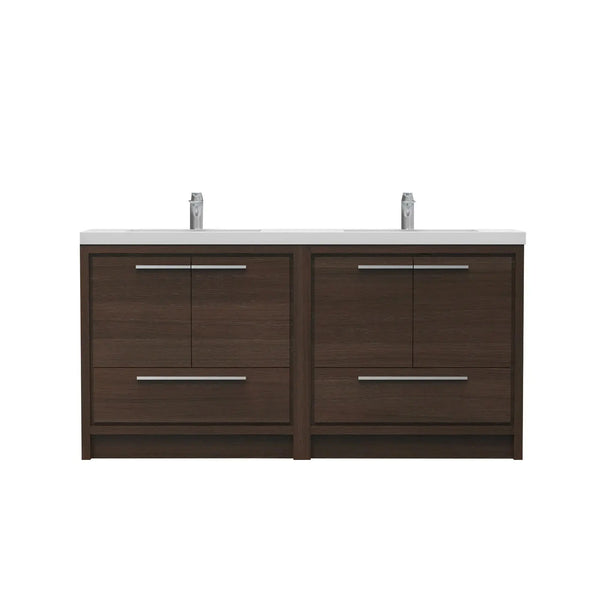 Allier 72'' G.oak Freestanding Vanity with Double White Glossy Sink TONA Bathroom Furniture