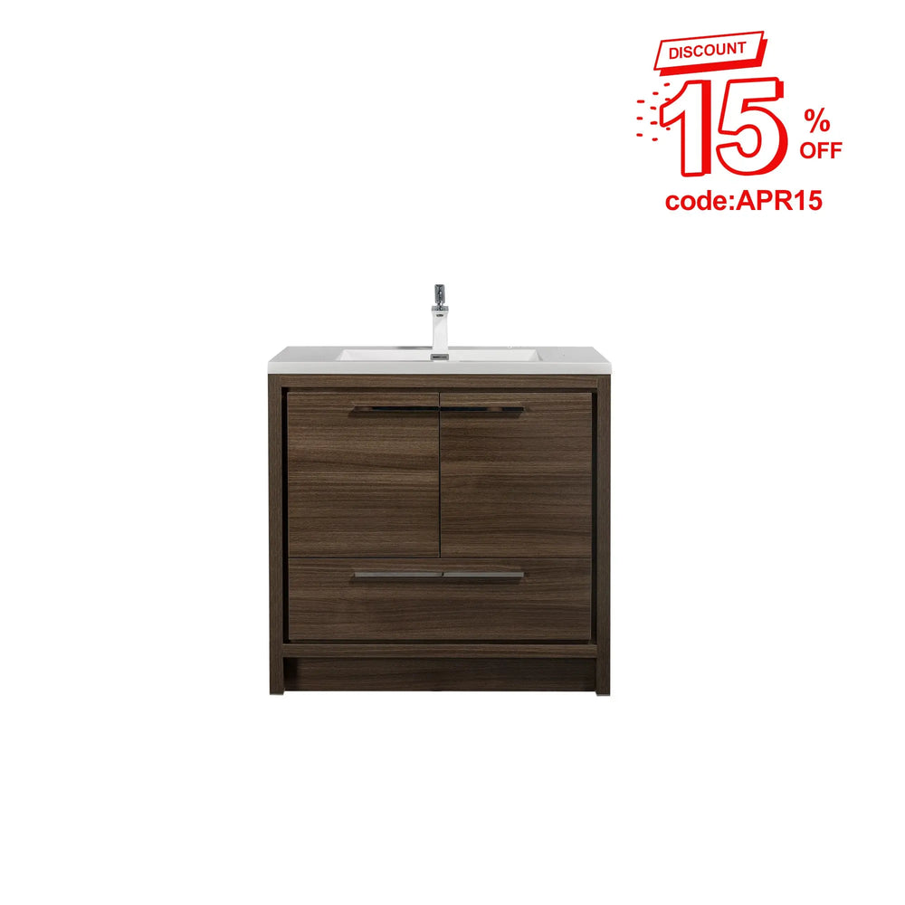 Allier 36'' G.oak Freestanding Vanity with Single White Glossy Sink TONA Bathroom Furniture