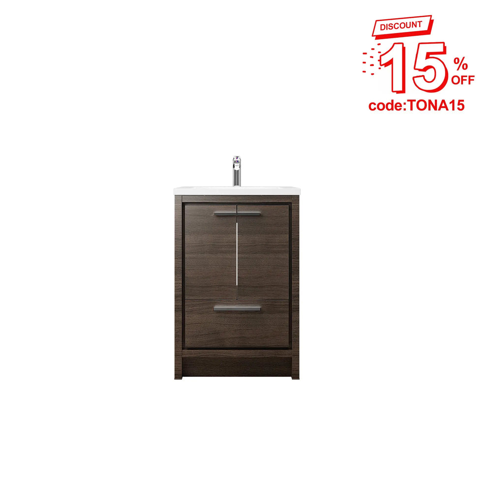Allier 24'' G.oak Freestanding Vanity with Single White Glossy Sink TONA Bathroom Furniture