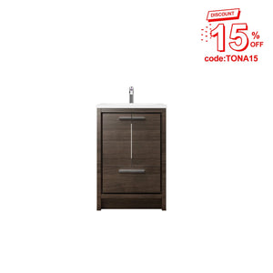 Allier 24'' G.oak Freestanding Vanity with Single White Glossy Sink TONA Bathroom Furniture