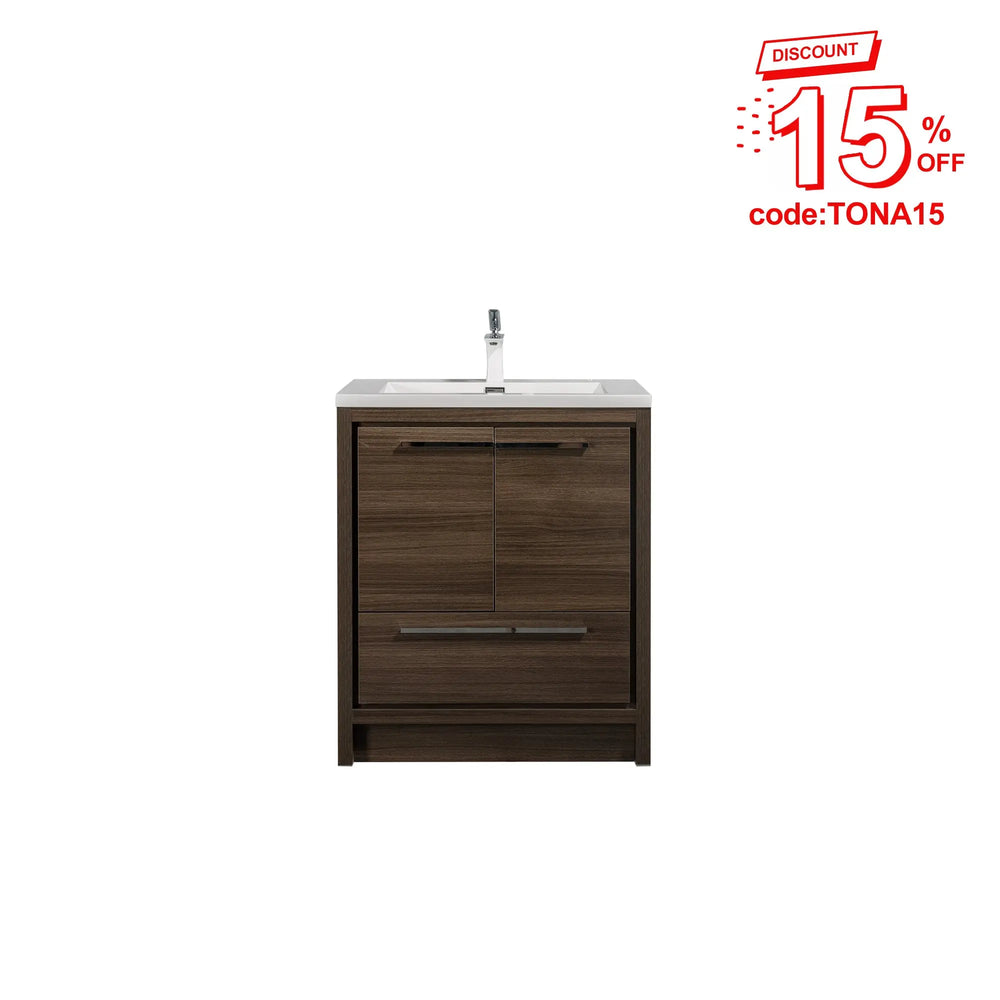 Allier 30'' G.oak Freestanding Vanity with Single White Glossy Sink TONA Bathroom Furniture