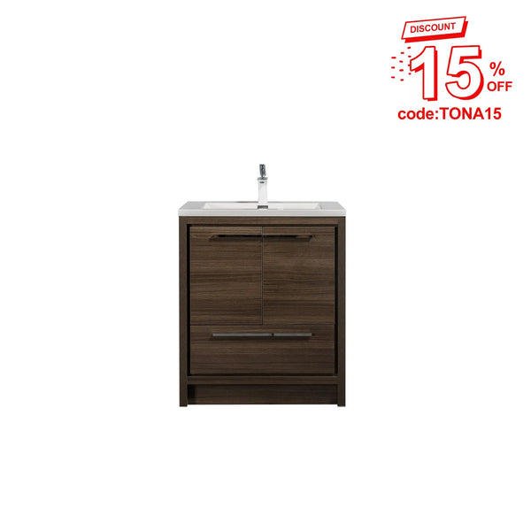 Allier 30'' G.oak Freestanding Vanity with Single White Glossy Sink TONA Bathroom Furniture
