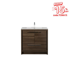 Allier 36'' G.oak Freestanding Vanity with Single White Glossy Sink TONA Bathroom Furniture