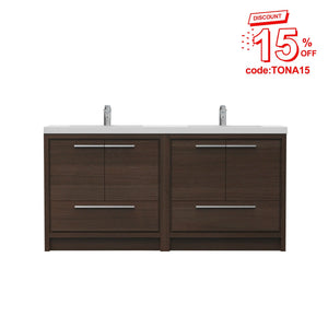 Allier 72'' G.oak Freestanding Vanity with Double White Glossy Sink TONA Bathroom Furniture