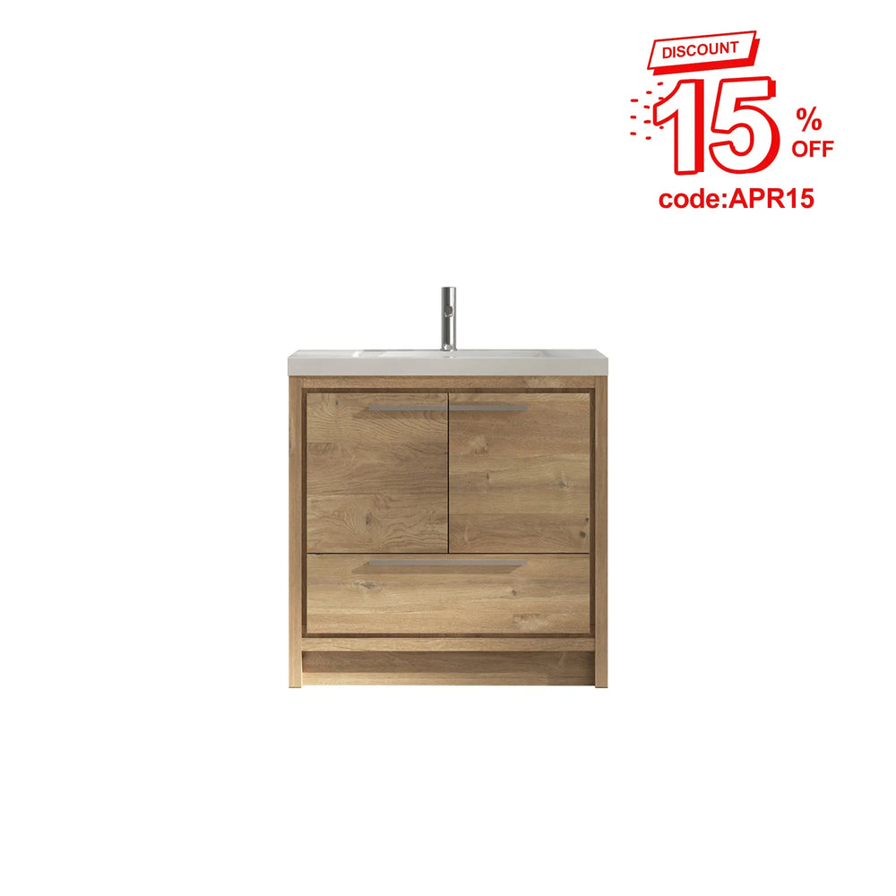 Allier 36'' Nature oak Freestanding Vanity with Gloss White Resin Stone Single Sink TONA Bathroom Furniture