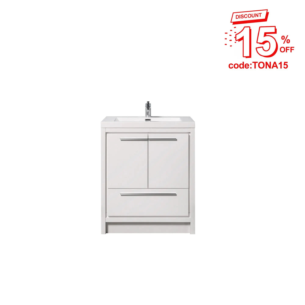 Allier 24'' White Freestanding Vanity with Single White Glossy Sink TONA Bathroom Furniture