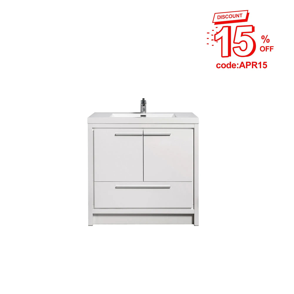 Allier 36'' White Freestanding Vanity with Single White Glossy Sink TONA Bathroom Furniture