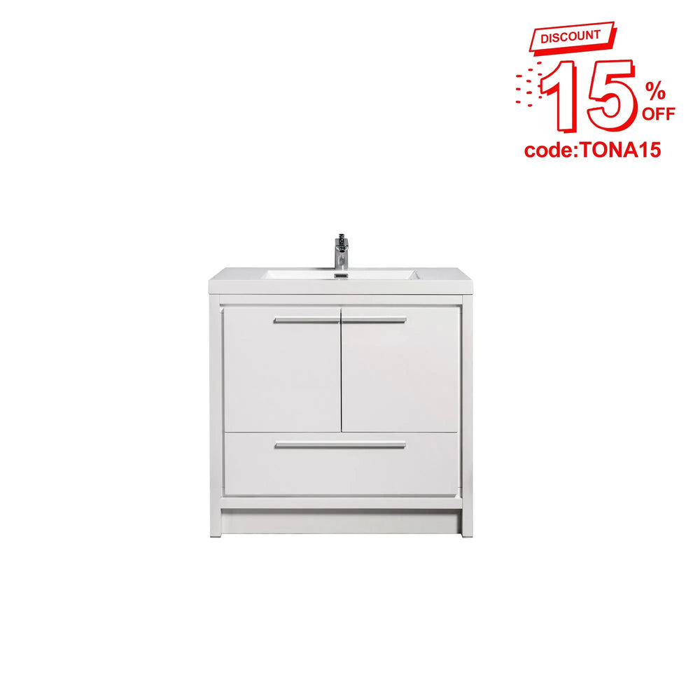 Allier 36'' White Freestanding Vanity with Single White Glossy Sink TONA Bathroom Furniture