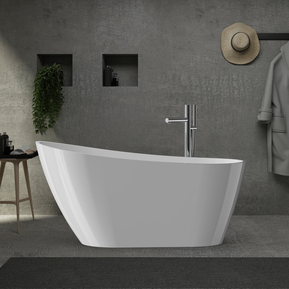 Allure Glossy White Elegant Sloped Freestanding Acrylic Bathtub (59'' /67'') TONA Bathroom Furniture