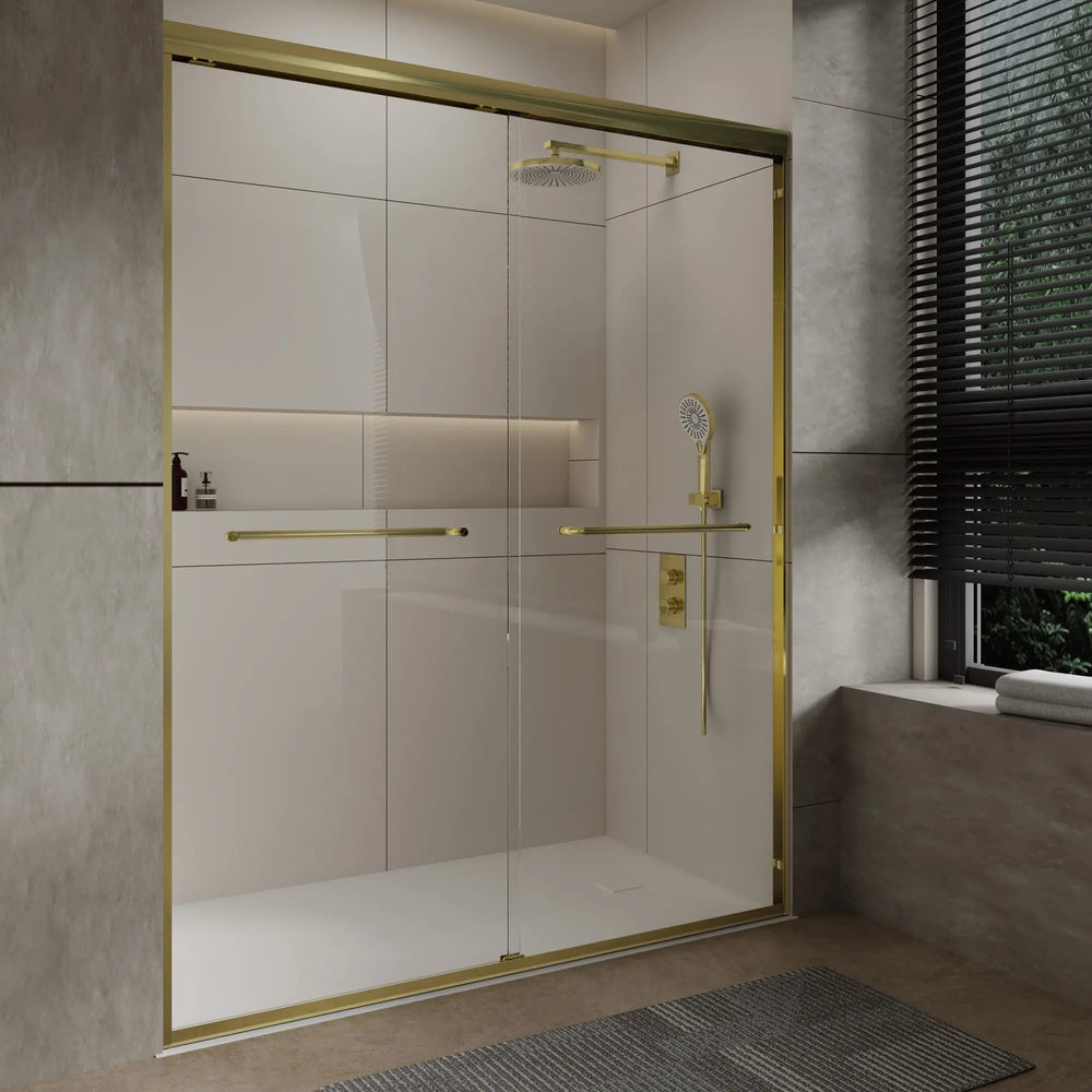 Aluminum Frame 56-60" x 72"  Double Sliding Shower Door in Brushed Gold TONA Bathroom Furniture