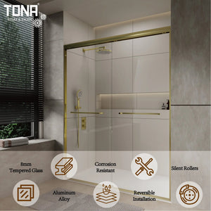 Aluminum Frame 56-60" x 72"  Double Sliding Shower Door in Brushed Gold TONA Bathroom Furniture