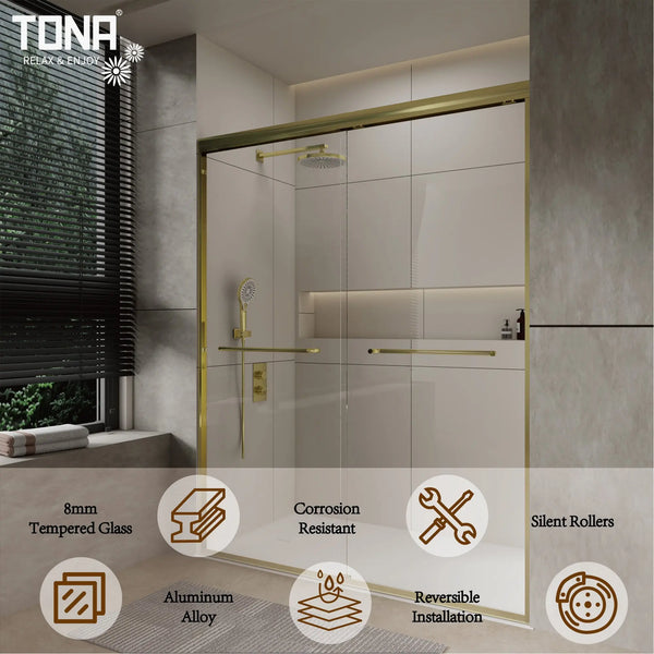 Aluminum Frame 56-60" x 72"  Double Sliding Shower Door in Brushed Gold TONA Bathroom Furniture