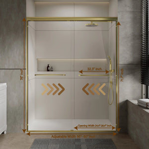 Aluminum Frame 56-60" x 72"  Double Sliding Shower Door in Brushed Gold TONA Bathroom Furniture