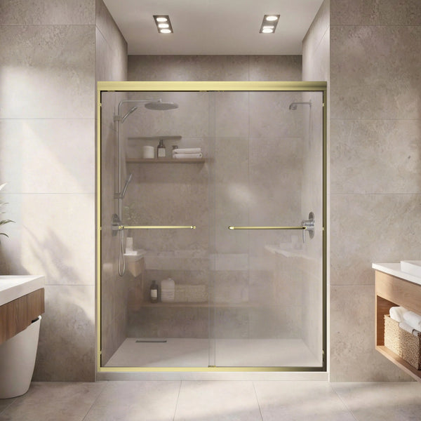 Aluminum Frame 56-60" x 72"  Double Sliding Shower Door in Brushed Gold TONA Bathroom Furniture