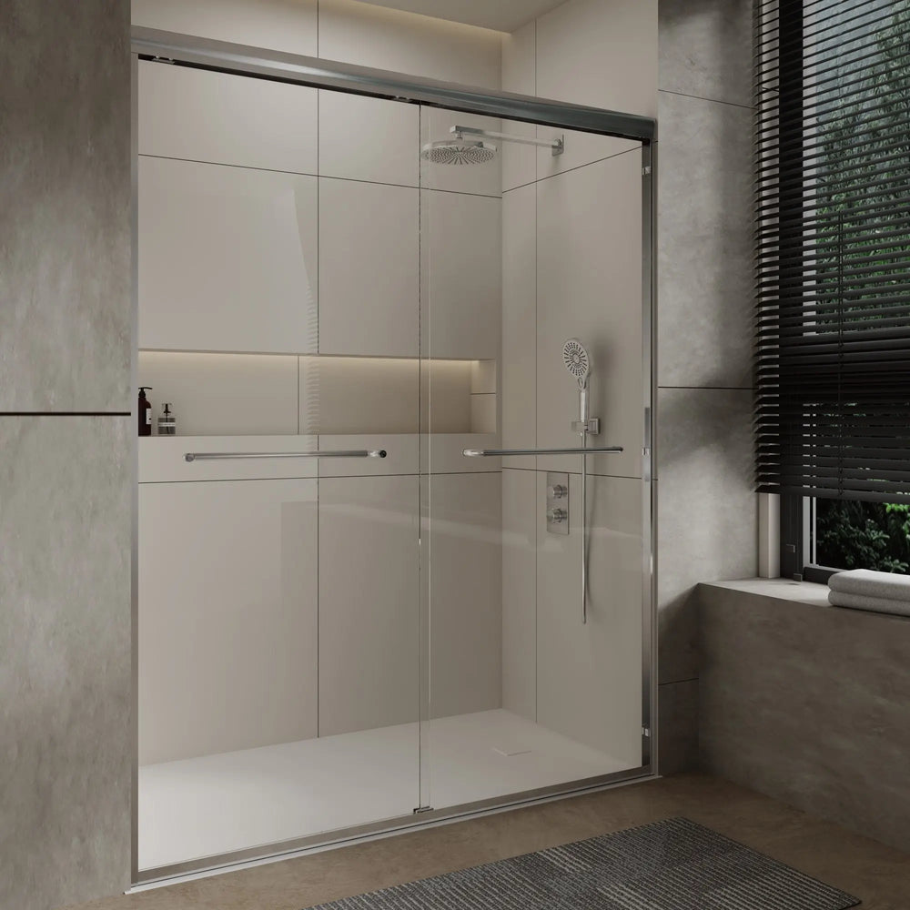 Aluminum Frame 56-60" x 72"  Double Sliding Shower Door in Brushed Nickel TONA Bathroom Furniture
